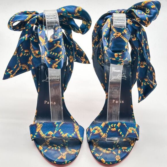 Christian Louboutin Du Desert 100 Crepe Satin in Obscur High Heel Sandals EU 39 - Picture 2 of 11